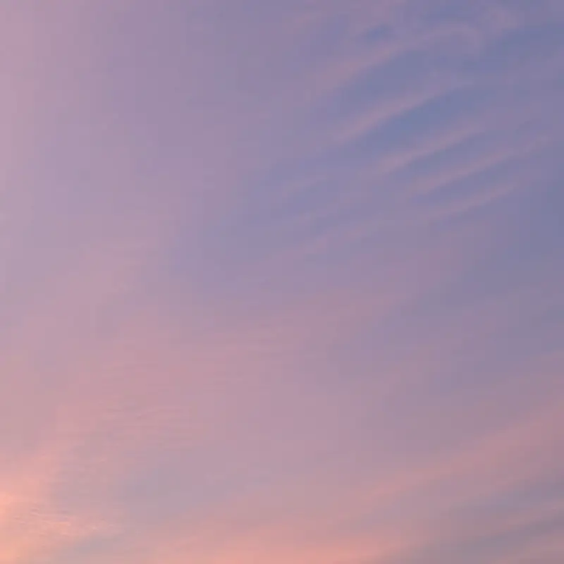 A pale mauve and rose dawn sky filling the whole frame with no ground in it, fine streaked cirrus running across the upper right and a warmer peach band along the bottom edge